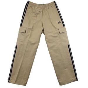 Adidas 3S Cargo Pants Mens Medium Beige Originals Nylon Track Stripe Pockets